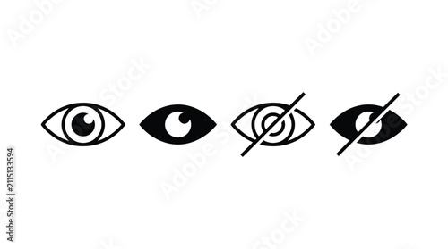 Eye visibility icons set. Show and hide password symbols for user interface design.