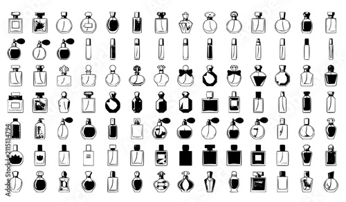 Bild auf Leinwand Luxury Perfume Bottle Collection Fragrance Container Vector Set