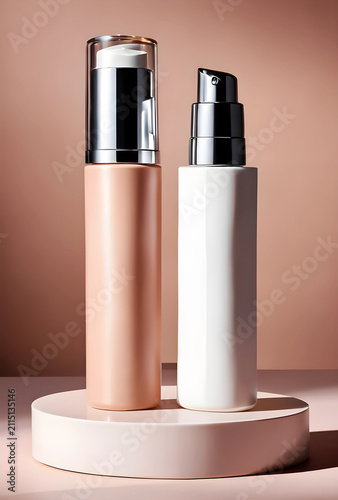 Two cosmetic pump bottles, ...
