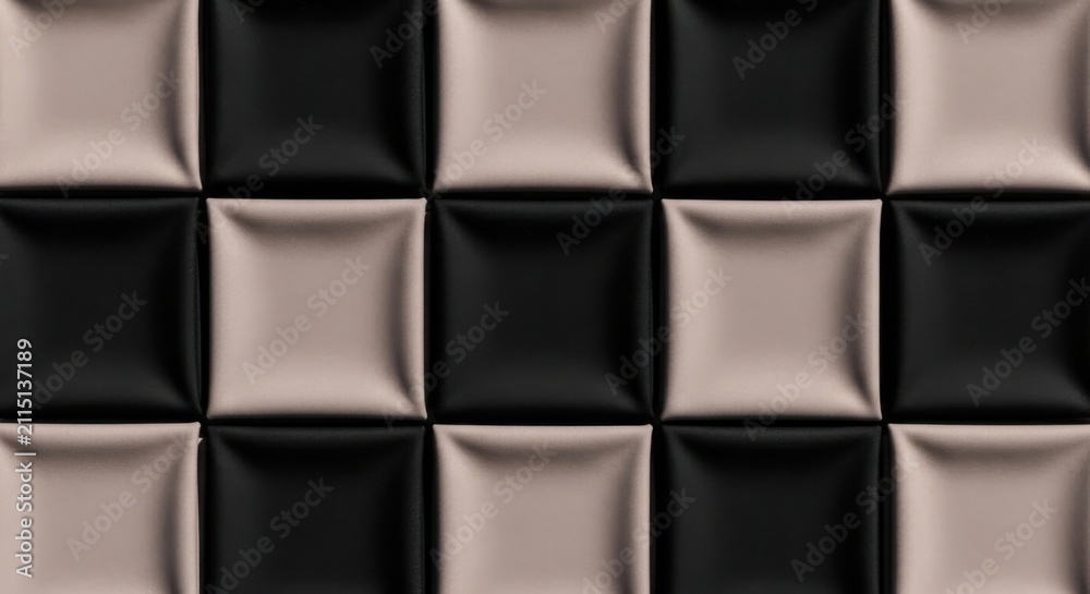 Obraz premium Quilted Upholstery Texture In Black And Beige Squares