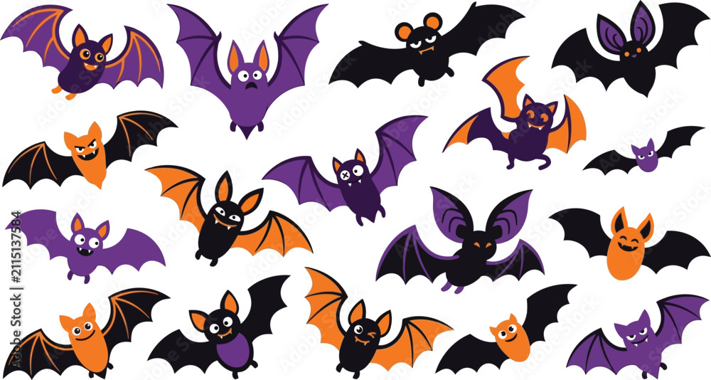 Obraz premium Set of cute hand drawn flying bats for happy halloween day celebration isolated on white background digital illustration