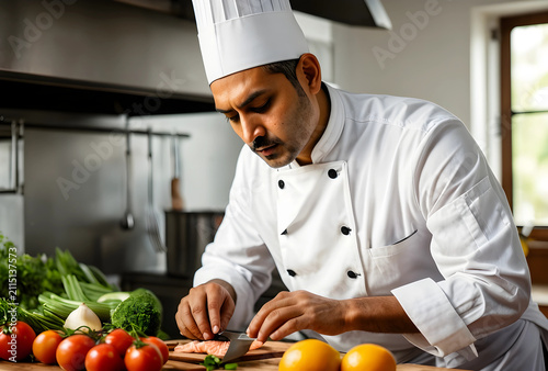 Male chef in white uniform ...
