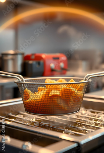 Golden french fries in a me...