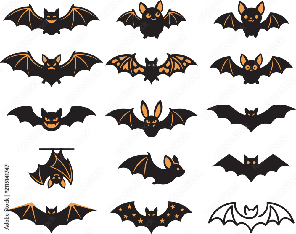 Fototapeta premium A collection of various spooky bat silhouettes for a creative halloween vector illustration on a white background