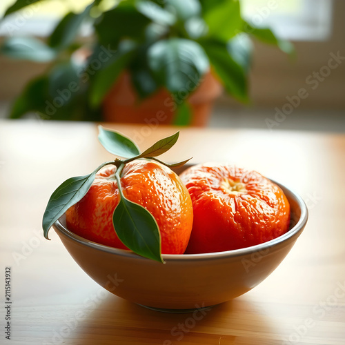 Two fresh tangerines with g...