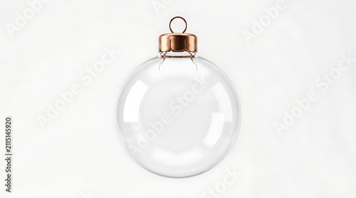 Clear glass christmas ornament ball with copper cap isolated on white background