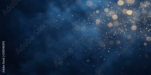 Abstract Blue Bokeh Effect: A mesmerizing abstract background featuring a dark blue smoky texture adorned with shimmering golden bokeh lights.
