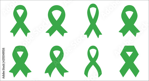 Photos Green ribbon awareness symbols in a flat vector arrangement on a white backgroun