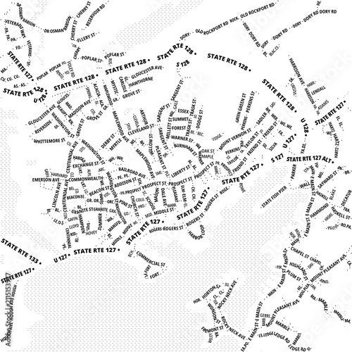 Canvas Print Typographic Map of the City Gloucester (Massachusetts, USA) showing the city cen