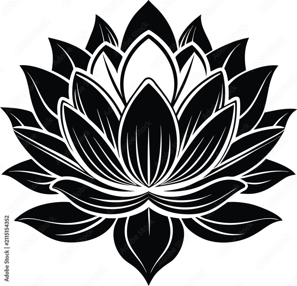 Fototapeta premium Elegant black and white lotus flower vector illustration