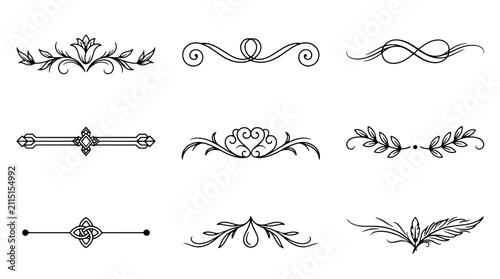 Vintage Floral Ornamental Frame Set with Decorative Scroll Borders Calligraphic Vector Design Elements for Elegant Vintage Illustration and Classic Decorative Patterns