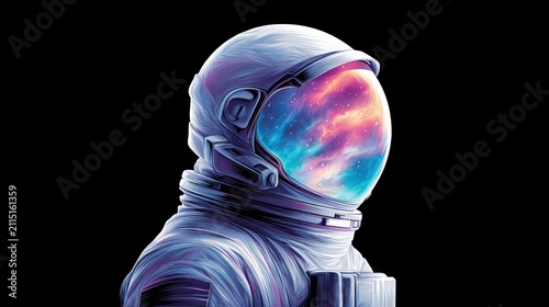 Cosmic astronaut portrait with galactic reflection