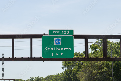 exit 138 from the Garden State Parkway in New Jersey for CR-509 to Kenilworth