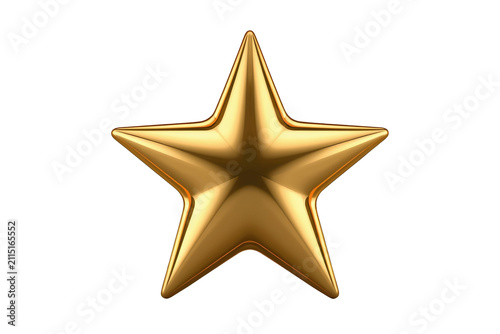 Glossy bright gold star ornament isolated on transparent background