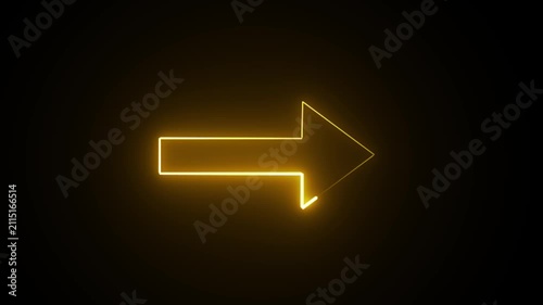 Glowing Golden Neon Right Arrow Animation on Black Background Loop
