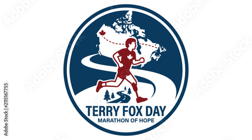Terry Fox Day and Marathon Of Hope Emblem Vector Illustration With Canadian Landscape