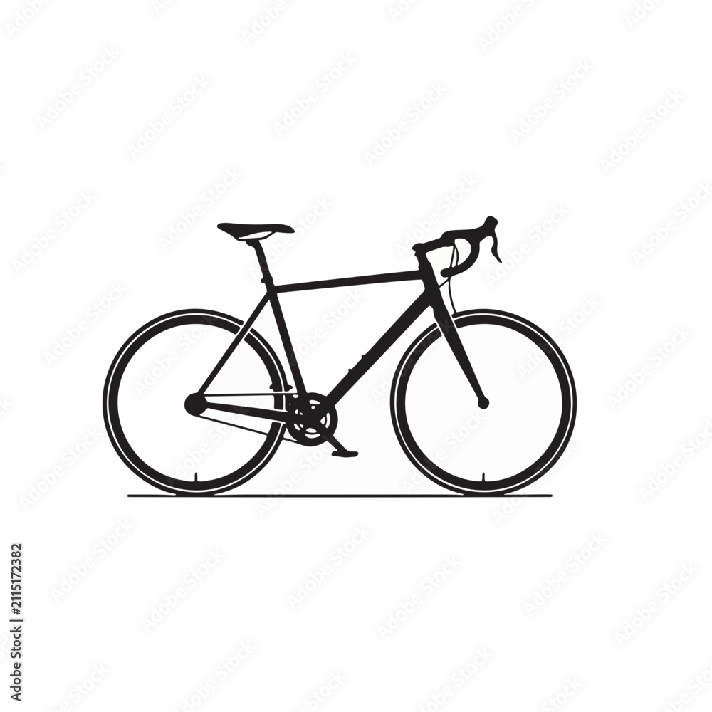 Obraz premium Sleek Black Road Bicycle Silhouette Isolated on White Background for Sports and Fitness Concepts