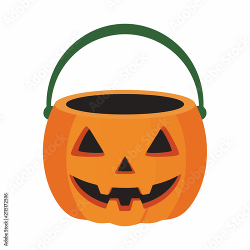 Halloween Jack O Lantern Candy Bucket With Handle Isolated On White Background