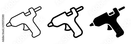 Hot glue gun silhouette icons, crafting tool set, solid black style