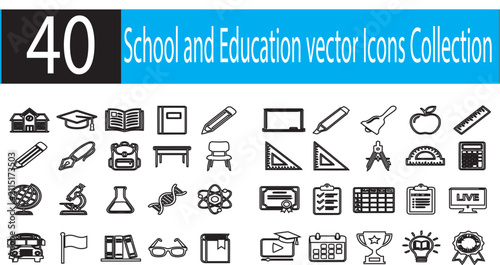 School And Education Vector Icons Collection On White Background