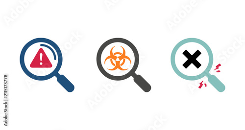 Magnifying Glass Risk and Danger Assessment Icons