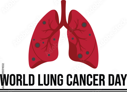 An illustration of human lungs with visible dark spots representing disease and cancer cells for the awareness campaign of world lung cancer day event design