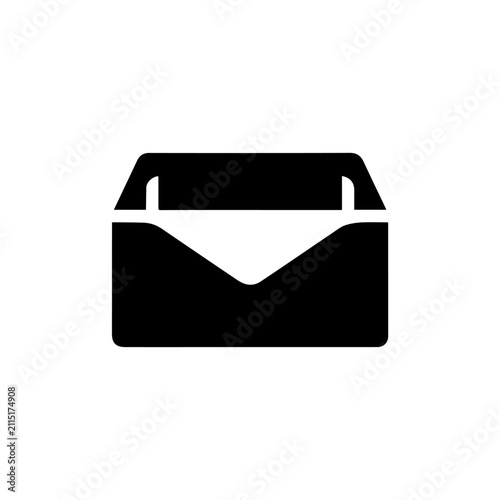 Black vector icon of inbox tray on white background