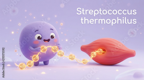 Adorable animated microbe symbolizing streptococcus thermophilus and its importance for maintaining gut health