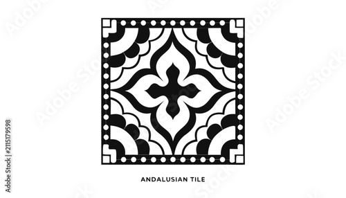 Canvastavla Very beautiful black and white realistic vector illustration of a Spanish Andalusian Tile