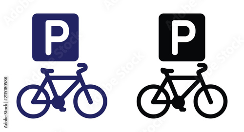 Obraz na plátne Bicycle Parking Signage: Two clear icons depicting bicycle parking, one in blue and one in black, indicate designated areas for bike storage, promoting eco-friendly transportation solutions