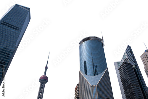 Photography Shanghai, China skyscrapers isolated on white, transparent, Oriental Pearl among
