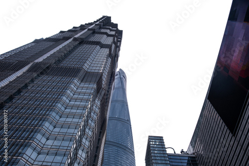 Photography Modern skyscrapers isolated on white, transparent, high rise towers Shanghai, Ch