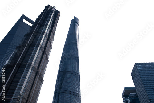 Photography Modern skyscrapers isolated on white, transparent, high rise towers Shanghai, Ch