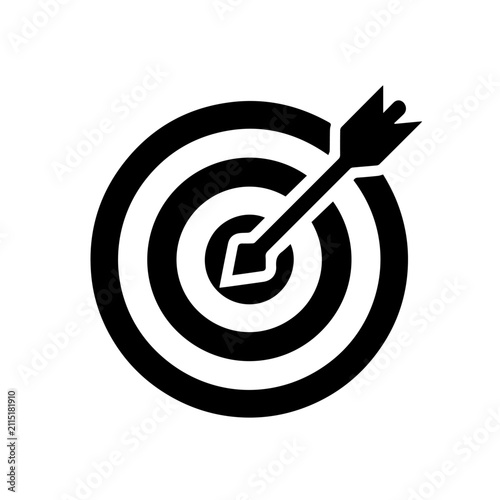Black vector icon of target with arrow on white background
