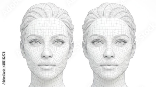 Wireframe human face models showing facial structure and detail