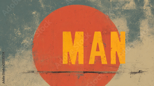 Vintage Poster Man Text Red Circle Retro Design Typography Sun Minimal Illustration Grunge Texture