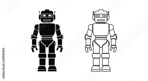 Robot figures in silhouette figure black white