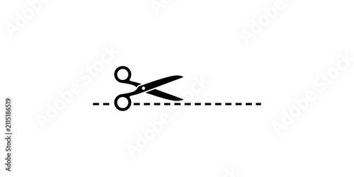 Canvas Print Scissors cutting along dashed line icon representing discount coupons tailoring diy crafts office equipment separation boundary tool for dressmaking