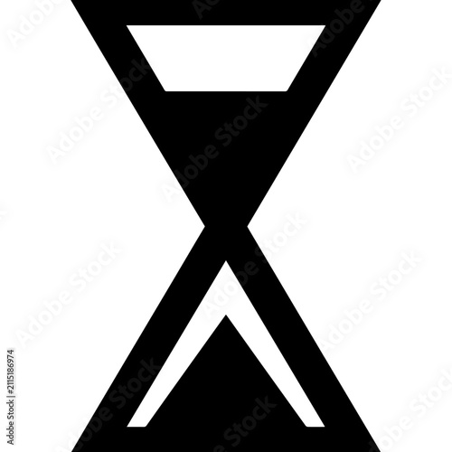 Black vector icon of hourglass on white background