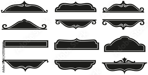 Collection of decorative vintage frames and labels with transparent background, ornate