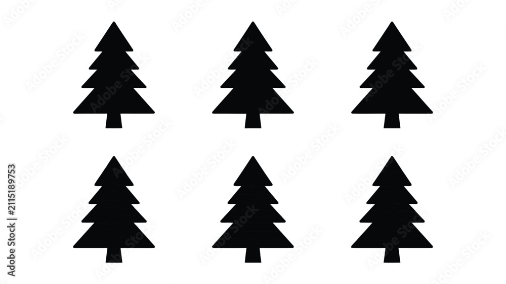 Obraz premium Six black christmas trees in a row