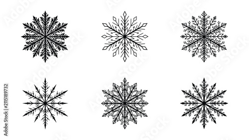Intricate snowflake designs in black and white