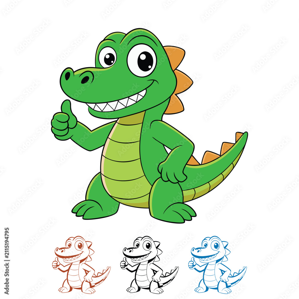 Fototapeta premium Cheerful Cartoon Crocodile Giving Thumbs Up