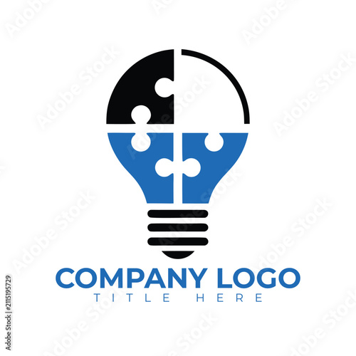 Puzzle mind light-bulb logo design. Creative idea and problem solving brainstorming vector concept.