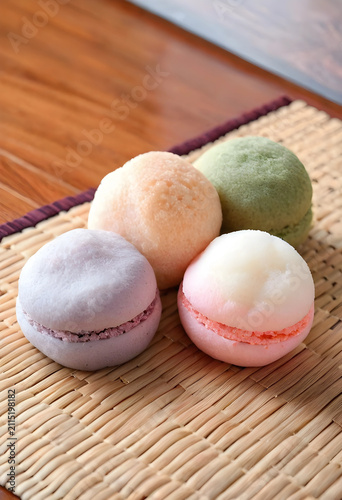 Colorful mochi and macarons...