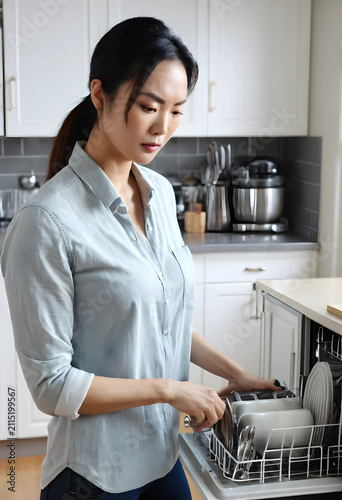 Young asian woman loading d...