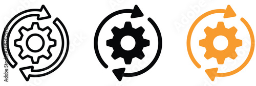 Sync Process and Workflow Icon Featuring Gear Settings Arrow Update Automation Synchronization and System Optimization Symbol vector, design