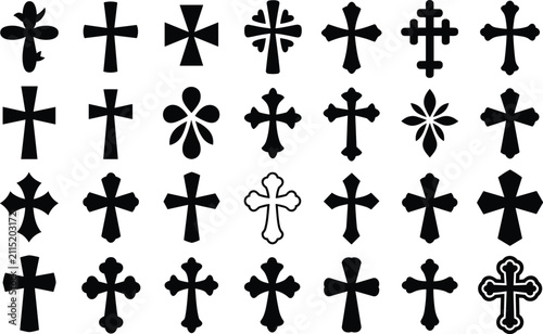 Set of christian cross symbols for religious design isolated on a white background image