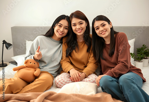 Three smiling young asian w...