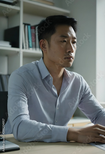 Focused asian man working a...